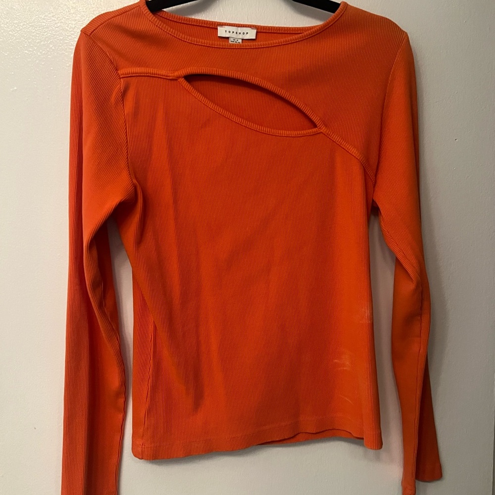 Topshop Vibrant Orange Cutout Long Sleeve